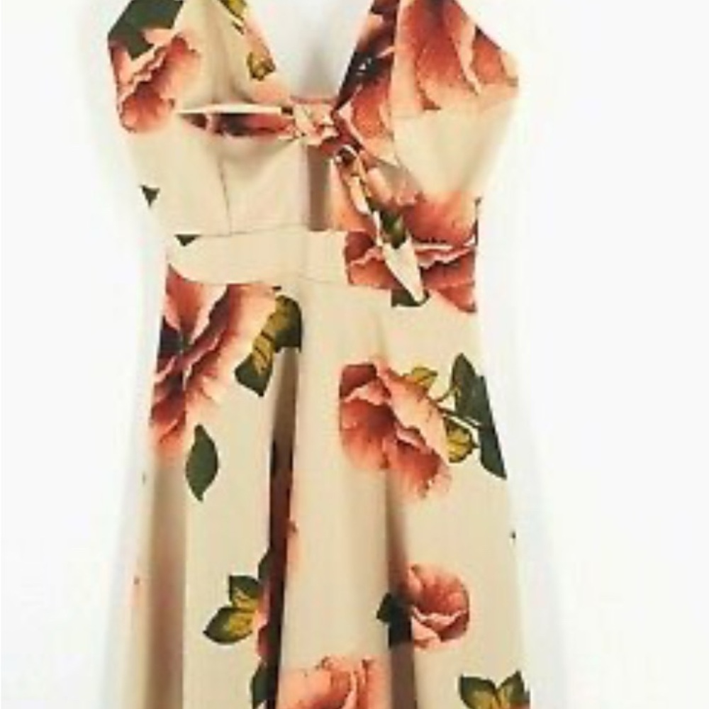 Studio 1011 Medium Floral Fit Flare Pink Halter Tie Front Sundress for Wedding